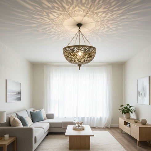 Moroccan Brass Pendant Light - Vintage Style Lighting  (pl-1095)